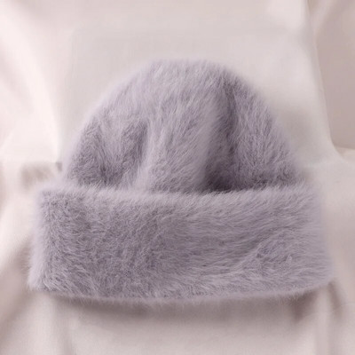 2022. aasta Angoora jänese karusnahast talvemüts naistele Kootud kohev nokamüts Naistele Moodsad soojad plüüsist pealuud naiste paksud fliisist mütsid