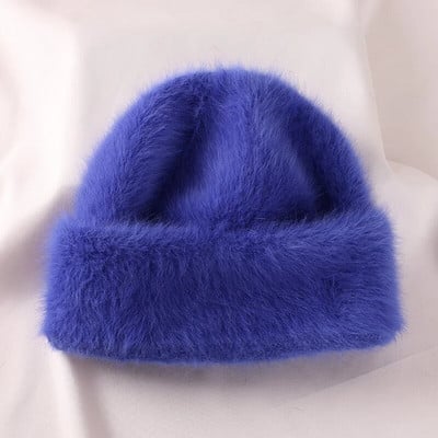 2022. aasta Angoora jänese karusnahast talvemüts naistele Kootud kohev nokamüts Naistele Moodsad soojad plüüsist pealuud naiste paksud fliisist mütsid