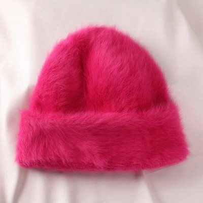 2022. aasta Angoora jänese karusnahast talvemüts naistele Kootud kohev nokamüts Naistele Moodsad soojad plüüsist pealuud naiste paksud fliisist mütsid