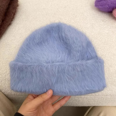 15 krāsu mīkstas truša kažokādas pupiņas Ziemas cepure sievietēm Luksusa pūkaina trikotāžas cepure Kapecs dāma rudens ziemas silts skullies vāciņš