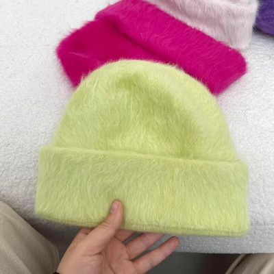 15 krāsu mīkstas truša kažokādas pupiņas Ziemas cepure sievietēm Luksusa pūkaina trikotāžas cepure Kapecs dāma rudens ziemas silts skullies vāciņš