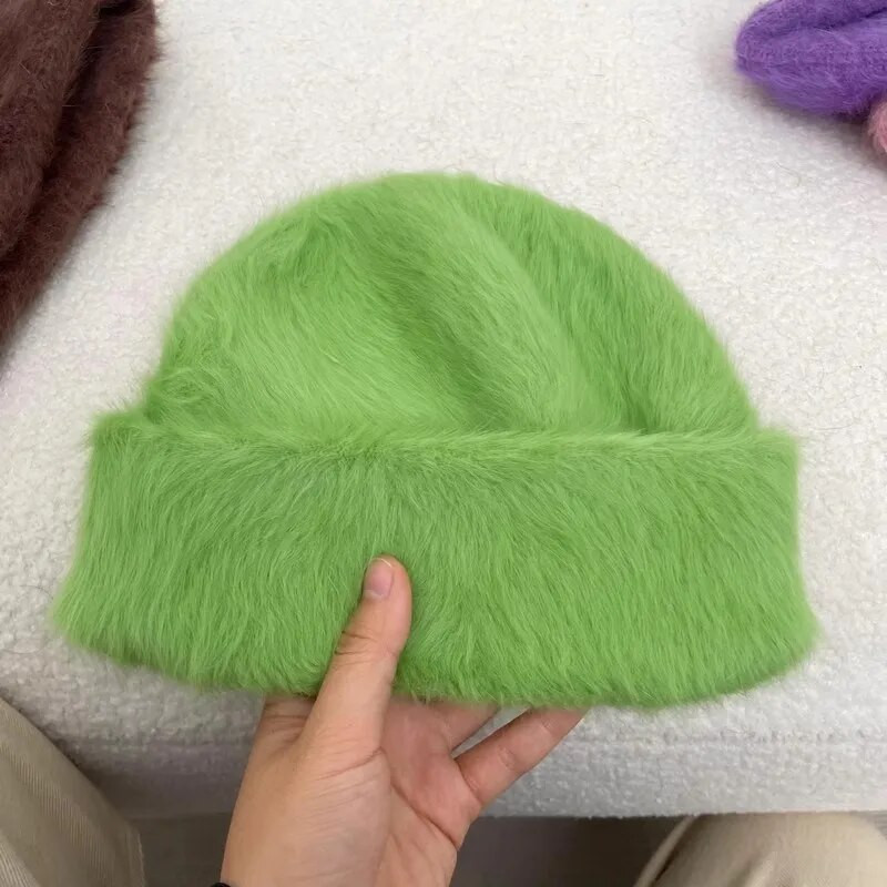 15 krāsu mīkstas truša kažokādas pupiņas Ziemas cepure sievietēm Luksusa pūkaina trikotāžas cepure Kapecs dāma rudens ziemas silts skullies vāciņš