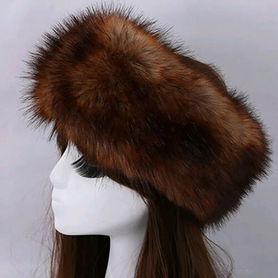 Ziemas sieviešu mode krievu biezas siltas pupiņas Pūkainas viltus mākslīgās kažokādas cepure Tukša cilindriska cepure galvas lakats