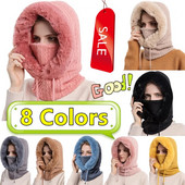 Set maski od zimske krznene kape u 8 boja za žene Pleteni ovratnik od kašmira Topla skijaška kapa otporna na vjetar Debela plišana pahuljasta kapa s kapuljačom