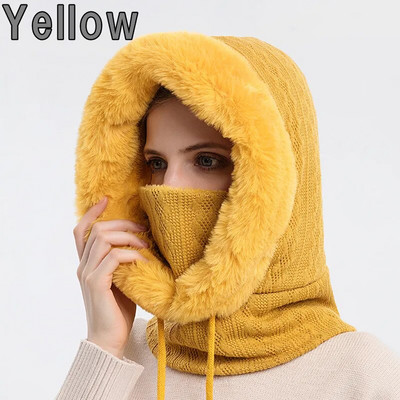 Set maski od zimske krznene kape u 8 boja za žene Pleteni ovratnik od kašmira Topla skijaška kapa otporna na vjetar Debela plišana pahuljasta kapa s kapuljačom
