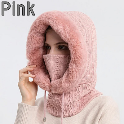 Set maski od zimske krznene kape u 8 boja za žene Pleteni ovratnik od kašmira Topla skijaška kapa otporna na vjetar Debela plišana pahuljasta kapa s kapuljačom