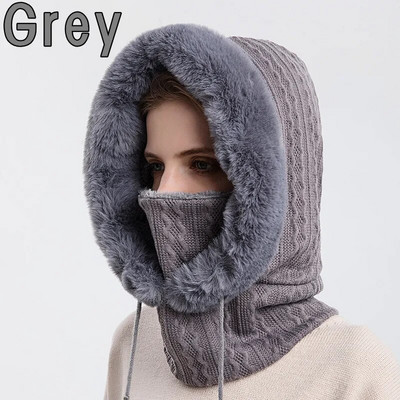 Set maski od zimske krznene kape u 8 boja za žene Pleteni ovratnik od kašmira Topla skijaška kapa otporna na vjetar Debela plišana pahuljasta kapa s kapuljačom