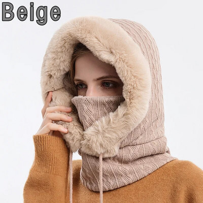Set maski od zimske krznene kape u 8 boja za žene Pleteni ovratnik od kašmira Topla skijaška kapa otporna na vjetar Debela plišana pahuljasta kapa s kapuljačom