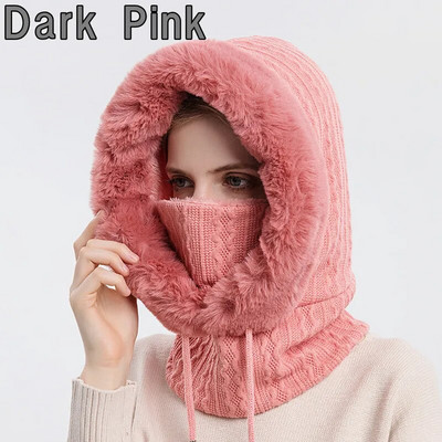 Set maski od zimske krznene kape u 8 boja za žene Pleteni ovratnik od kašmira Topla skijaška kapa otporna na vjetar Debela plišana pahuljasta kapa s kapuljačom