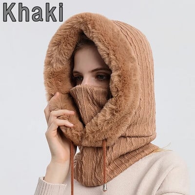Set maski od zimske krznene kape u 8 boja za žene Pleteni ovratnik od kašmira Topla skijaška kapa otporna na vjetar Debela plišana pahuljasta kapa s kapuljačom