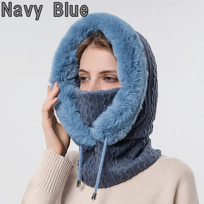 Set maski od zimske krznene kape u 8 boja za žene Pleteni ovratnik od kašmira Topla skijaška kapa otporna na vjetar Debela plišana pahuljasta kapa s kapuljačom
