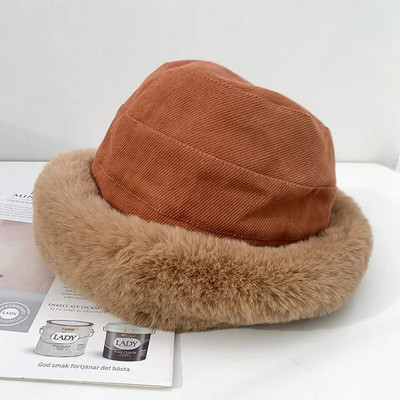 Nauja minkšta sustorėjusi pliušinė žieminė skrybėlė su kibirėliu mados lauke šiltos kepuraitės Žvejo kepurė Mados tendencijos moteriškos nuo vėjo nepraleidžiančios Panamos kepurės