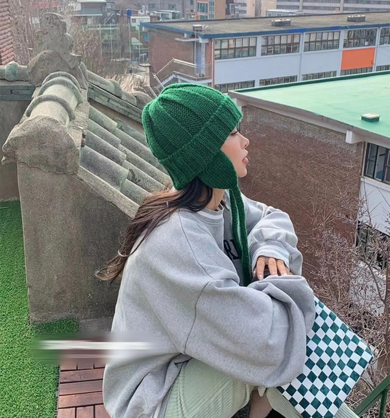 Trikotāžas Beanies Cepures Sievietēm Ziemas Siltas Adījums Balaclava Skullies Cepure āra Sieviešu vēja necaurlaidīga slēpošanas ausu aizsargvāciņi Motora pārsegs