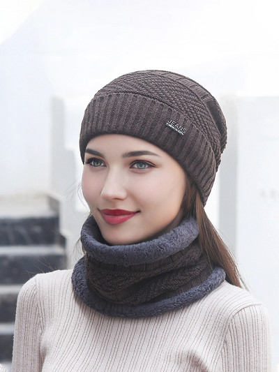 Ziemas beanie cepures šalles komplekts, silts adīts galvaskausa vāciņš un šalle vīriešiem sievietēm, daudzkrāsains