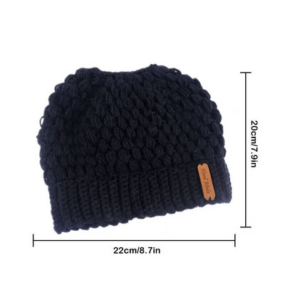 Jaunas sievietes meitenes rudens ziema silta tukša cilindra cepure nekārtīga, augsta bulciņa zirgaste Beanie, elastīga adīta krāsaina cauruma vāciņš karstā mode