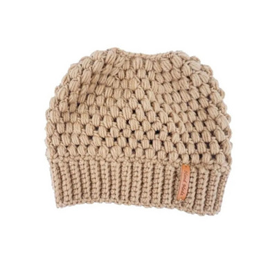 Jaunas sievietes meitenes rudens ziema silta tukša cilindra cepure nekārtīga, augsta bulciņa zirgaste Beanie, elastīga adīta krāsaina cauruma vāciņš karstā mode