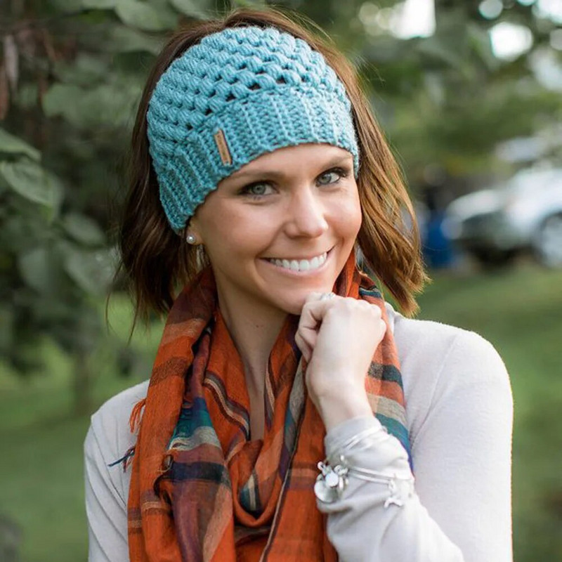 Jaunas sievietes meitenes rudens ziema silta tukša cilindra cepure nekārtīga, augsta bulciņa zirgaste Beanie, elastīga adīta krāsaina cauruma vāciņš karstā mode