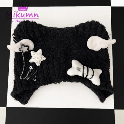 Harajuku Y2k zvijezda plišana pletena kapa od kosti Ženska gotička punk krila anđela crna kapica kapa jesen zima tople kape za zaštitu ušiju