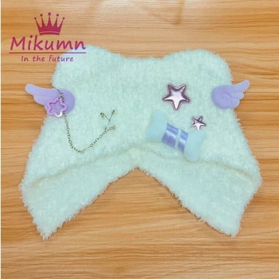 Harajuku Y2k zvijezda plišana pletena kapa od kosti Ženska gotička punk krila anđela crna kapica kapa jesen zima tople kape za zaštitu ušiju