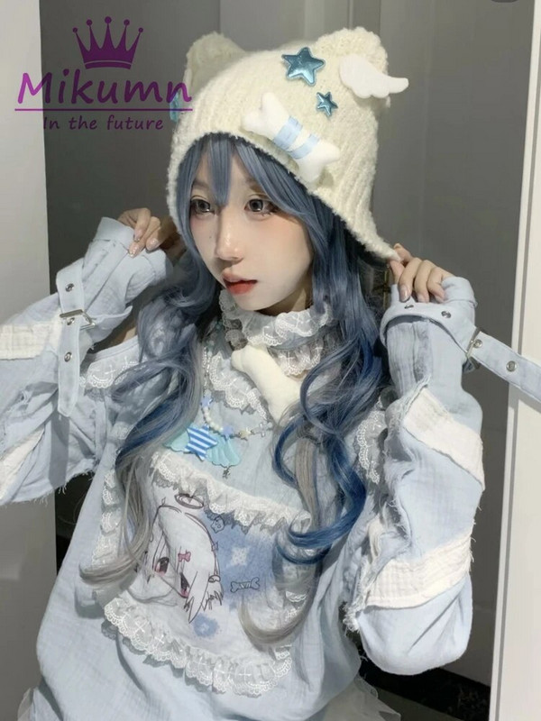 Harajuku Y2k zvijezda plišana pletena kapa od kosti Ženska gotička punk krila anđela crna kapica kapa jesen zima tople kape za zaštitu ušiju