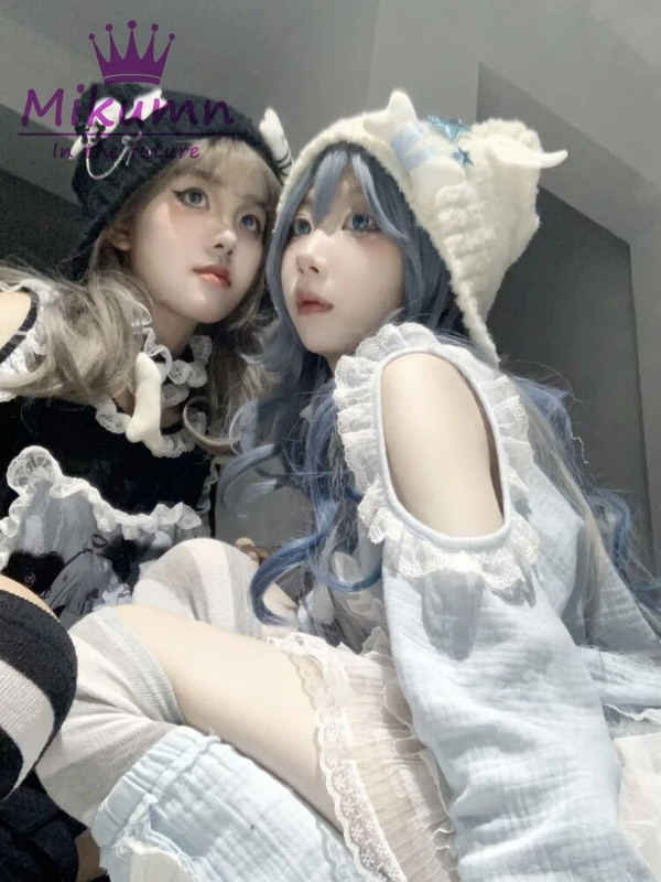 Harajuku Y2k zvijezda plišana pletena kapa od kosti Ženska gotička punk krila anđela crna kapica kapa jesen zima tople kape za zaštitu ušiju