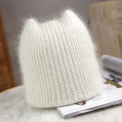 Siltas, jaukas ziemas trikotāžas cepures sievietēm Ikdienišķas Mīkstas Siltas Angolas Truša kažokādas Beanie cepures glris dāmai Bonnet Gorros