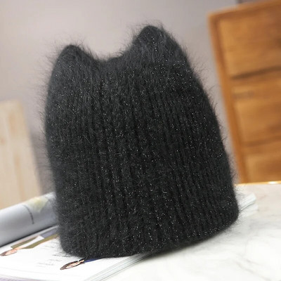 Siltas, jaukas ziemas trikotāžas cepures sievietēm Ikdienišķas Mīkstas Siltas Angolas Truša kažokādas Beanie cepures glris dāmai Bonnet Gorros