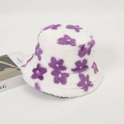 Ziedu plīša kausa cepure sievietēm Mākslīgās kažokādas Zvejnieka cepure Ziemas Bieza Silta Panamas Cepures Mīksta Samtaina Pūkaina Basin Cepure Ziedu Pārsegs