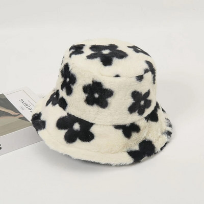 Ziedu plīša kausa cepure sievietēm Mākslīgās kažokādas Zvejnieka cepure Ziemas Bieza Silta Panamas Cepures Mīksta Samtaina Pūkaina Basin Cepure Ziedu Pārsegs