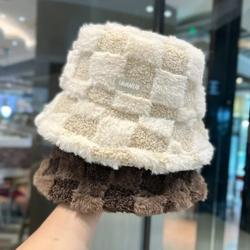 Ėriuko pliušinė žvejo kepurė mergaitei madinga berberų vilnos languota skrybėlė žieminė, atspari šalčiui, stora kepurė lauke, plataus krašto šiluma