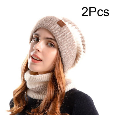 Divdaļīgs komplekts Modes Sieviešu trikotāžas Cepures Šalle Cepures Kakls Siltāks Galvaskausa Cepure Bieza Kažokāda Sieviešu Meiteņu Ziemas Cepure Maska Šalle