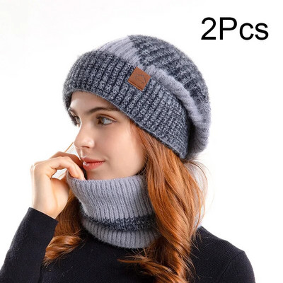 Divdaļīgs komplekts Modes Sieviešu trikotāžas Cepures Šalle Cepures Kakls Siltāks Galvaskausa Cepure Bieza Kažokāda Sieviešu Meiteņu Ziemas Cepure Maska Šalle