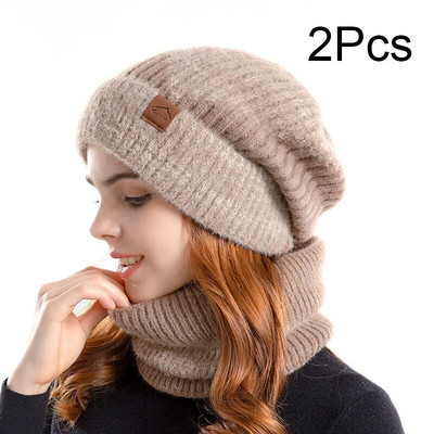 Divdaļīgs komplekts Modes Sieviešu trikotāžas Cepures Šalle Cepures Kakls Siltāks Galvaskausa Cepure Bieza Kažokāda Sieviešu Meiteņu Ziemas Cepure Maska Šalle