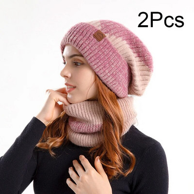 Divdaļīgs komplekts Modes Sieviešu trikotāžas Cepures Šalle Cepures Kakls Siltāks Galvaskausa Cepure Bieza Kažokāda Sieviešu Meiteņu Ziemas Cepure Maska Šalle