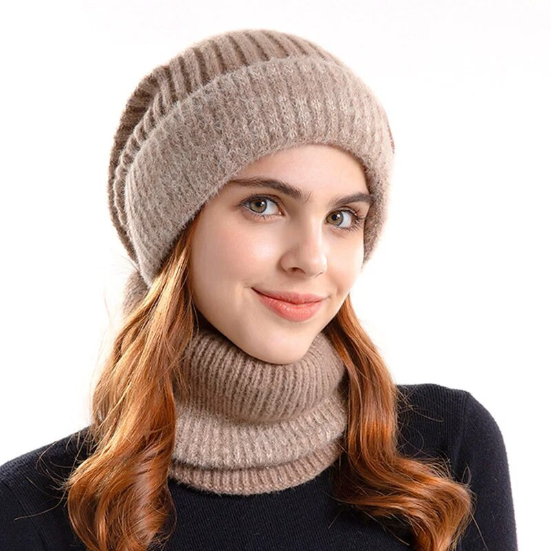 Divdaļīgs komplekts Modes Sieviešu trikotāžas Cepures Šalle Cepures Kakls Siltāks Galvaskausa Cepure Bieza Kažokāda Sieviešu Meiteņu Ziemas Cepure Maska Šalle