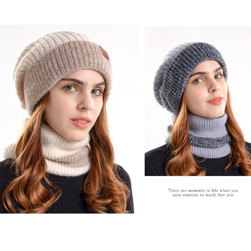 Divdaļīgs komplekts Modes Sieviešu trikotāžas Cepures Šalle Cepures Kakls Siltāks Galvaskausa Cepure Bieza Kažokāda Sieviešu Meiteņu Ziemas Cepure Maska Šalle