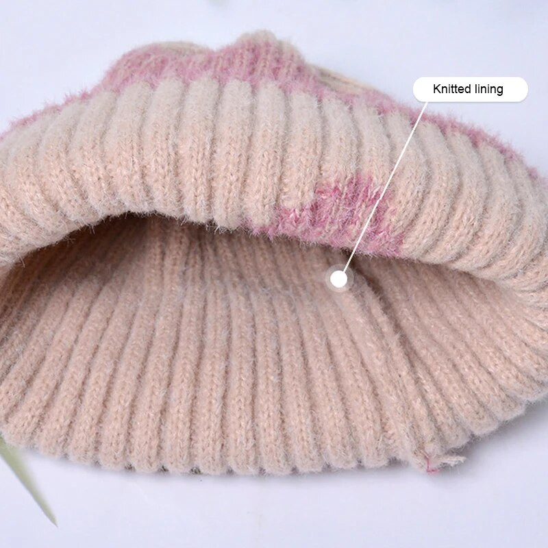 Divdaļīgs komplekts Modes Sieviešu trikotāžas Cepures Šalle Cepures Kakls Siltāks Galvaskausa Cepure Bieza Kažokāda Sieviešu Meiteņu Ziemas Cepure Maska Šalle