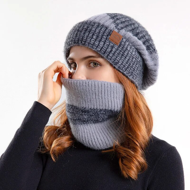 Divdaļīgs komplekts Modes Sieviešu trikotāžas Cepures Šalle Cepures Kakls Siltāks Galvaskausa Cepure Bieza Kažokāda Sieviešu Meiteņu Ziemas Cepure Maska Šalle