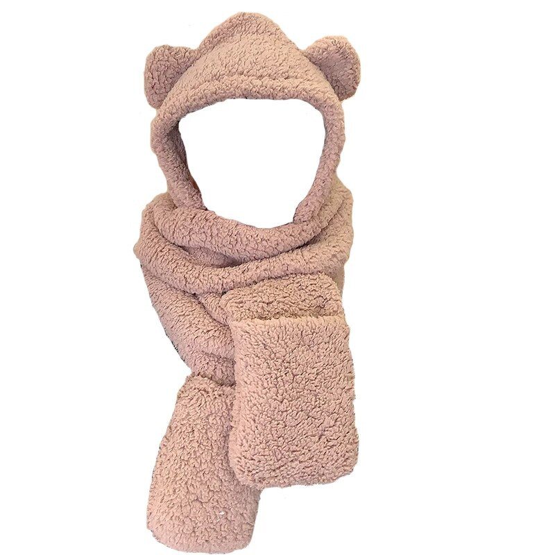 Jauns Cute Bear Ausu Cepure Šalle Cimdi Komplekts Ziemai Sievietēm Vīrieši Pupiņas Cepures Siltas Ikdienišķas Plīša Cepures Ikdienišķas Solīdas Flīša Meitenes Dāvana