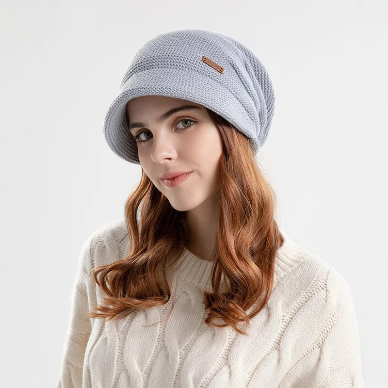 Talvine kootud naiste müts pluss sametfliisist voodriga nokamüts Paks soe kott visiiridega vabaaja laia äärega pesapallimüts