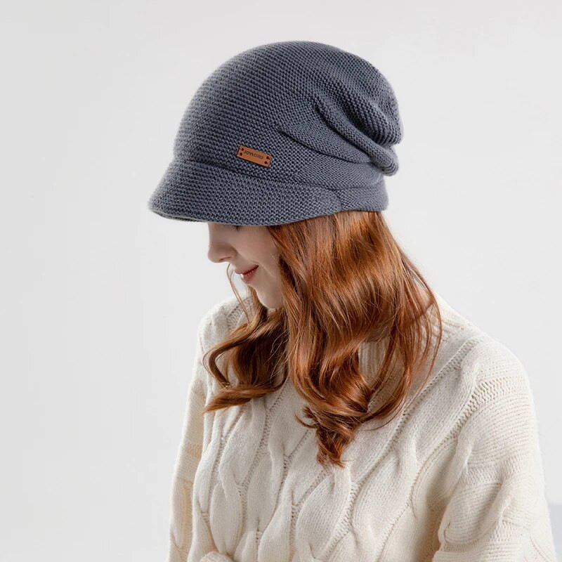 Talvine kootud naiste müts pluss sametfliisist voodriga nokamüts Paks soe kott visiiridega vabaaja laia äärega pesapallimüts