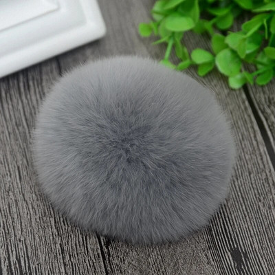 8 εκ. Nature Γνήσιο Rex Γούνα Κουνέλι Μπάλα Pom Pom Fluffy DIY Χειμερινό καπέλο Skullies Beanies Πλεκτό καπάκι Pompom DEF001-γκρι
