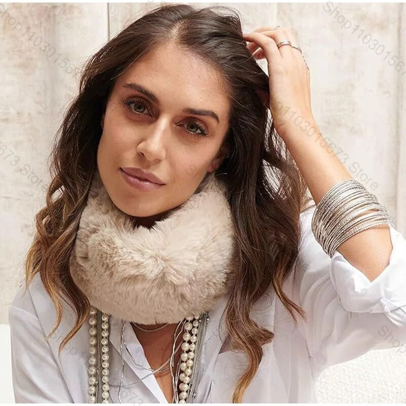 Sabiezināta, silta kažokādas apkakle Ziemas sieviešu cepure un šalle Divējāda pielietojuma kažokādas apkakle jaka silts galvas gredzens bez malām, tukšs cilindrs