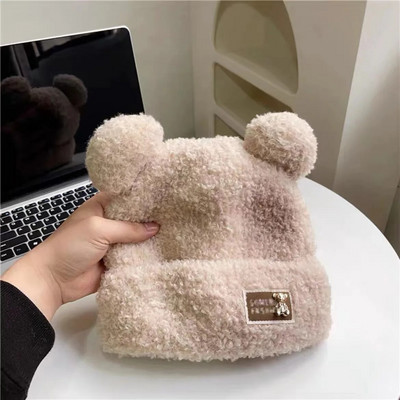 Mode Rudens Ziema Sieviešu pupiņas Cepures Siltas Jauka Lāča Cepure Ausu Cepure Ikdienišķs Pāris Trikotāžas Plīša Mīkstas Siltas Pupiņas Cepures Dāvanā