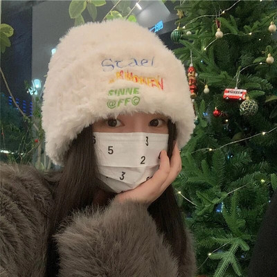 Ziemas sieviešu pupiņu cepure Jauka lāča auss adīta bieza plīša cepure multfilma vienkrāsains silts biezs pāris kausa cepures