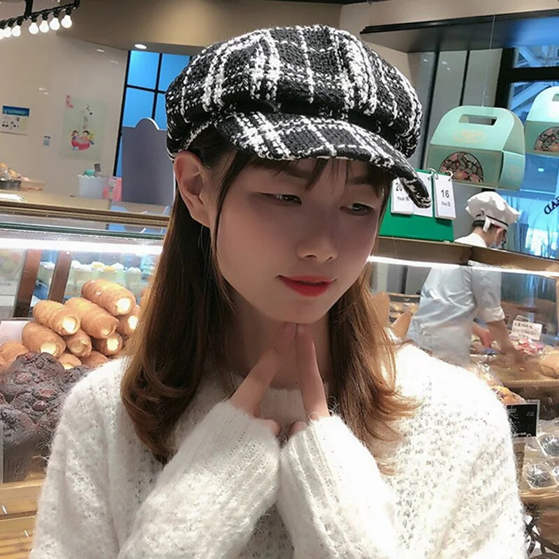 Jaunas rudens ziemas cepures sievietēm Vienkāršas astoņstūra formas avīžu cepures vīriešiem Sieviešu gadījuma vilnas cepures ziemas berete sievietēm gleznotāja cepure