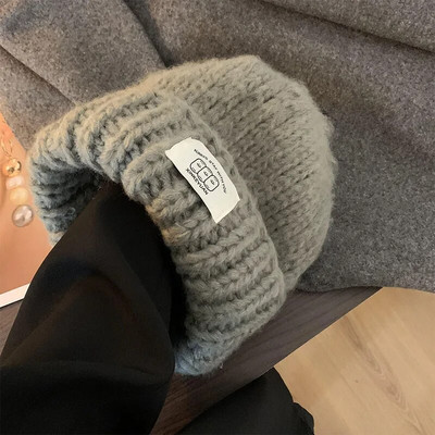 Korea jämevillane silmkoeline müts naistele Talvine soe kõrvaklapp, müts Tüdrukutele suusasõidukapott Moodne ühevärviline nokamüts 모자