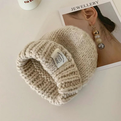 Korea jämevillane silmkoeline müts naistele Talvine soe kõrvaklapp, müts Tüdrukutele suusasõidukapott Moodne ühevärviline nokamüts 모자