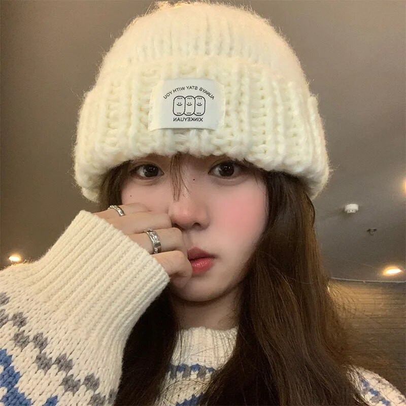 Korea jämevillane silmkoeline müts naistele Talvine soe kõrvaklapp, müts Tüdrukutele suusasõidukapott Moodne ühevärviline nokamüts 모자