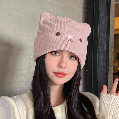 Плетена шапка с котешки уши с малко дяволче Дамска зимна шапка Kawaii Дамски шапки